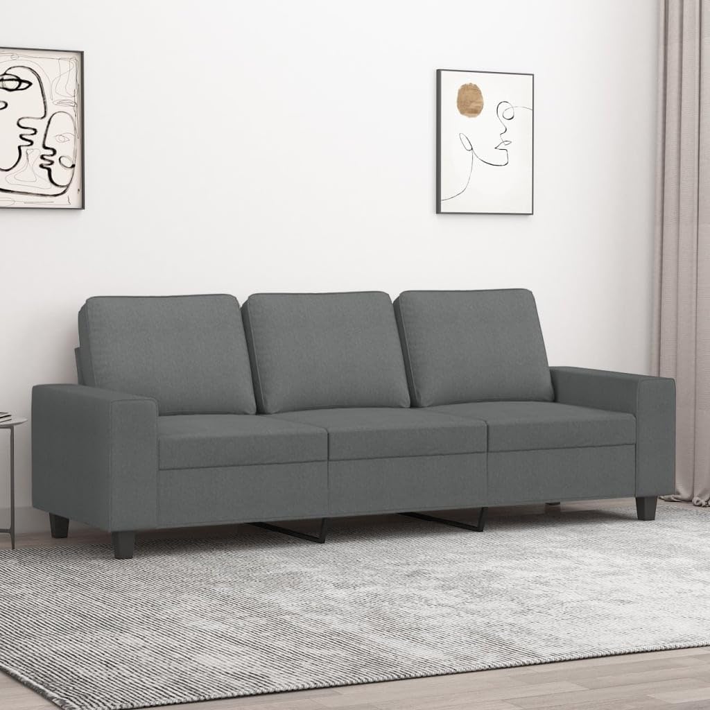 3-Seater Sofa Dark Grey Fabric (100% Polyester) Living Room Furniture
