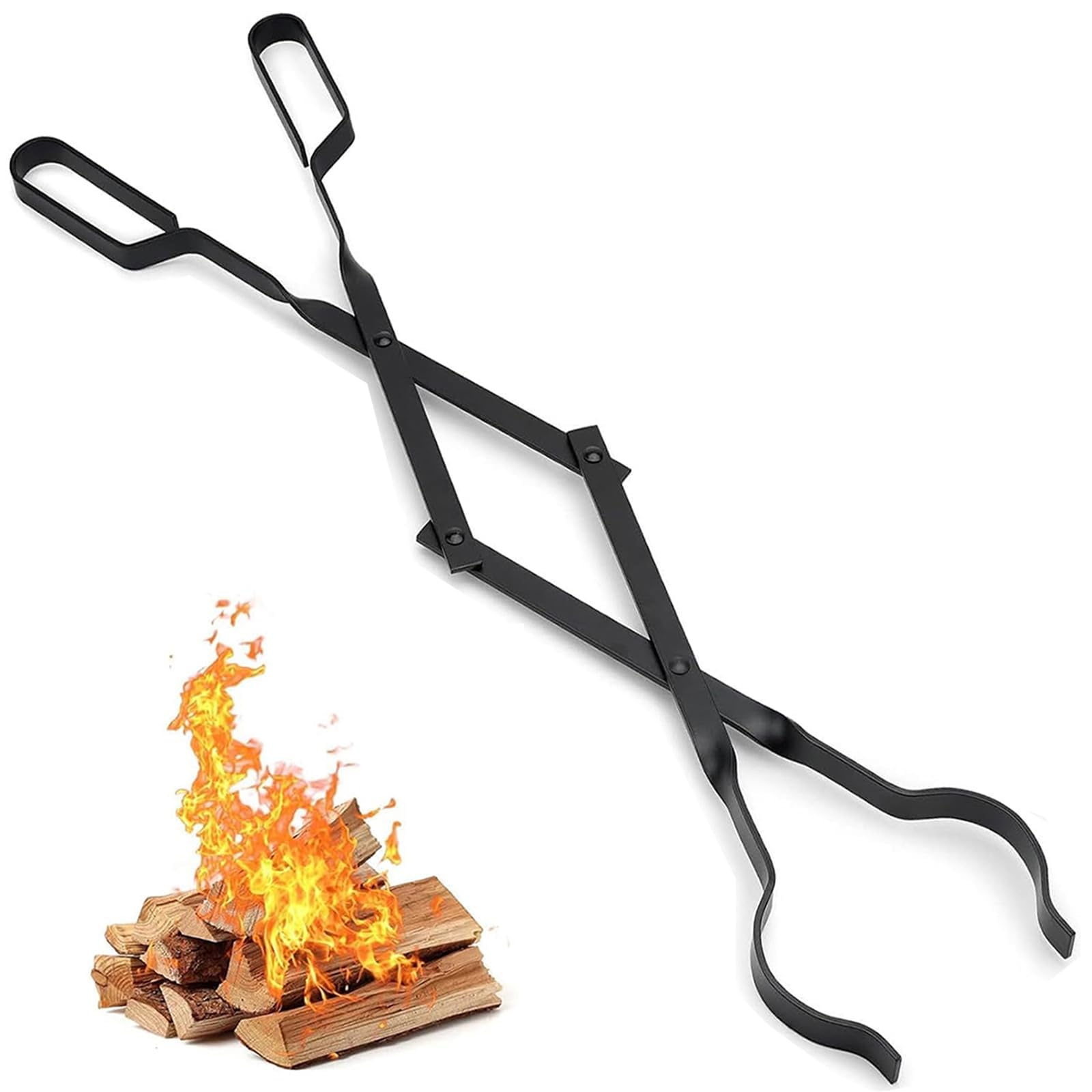 AMAGABELI Garden & Home 26" Long Firewood Tongs Log Grabber for Fireplace Fire Pit Campfire Bonfire for up 12'' Thick Logs Heavy Duty Wrought Iron Outside Outdoor Indoor Wood Stove Fire Place Tools