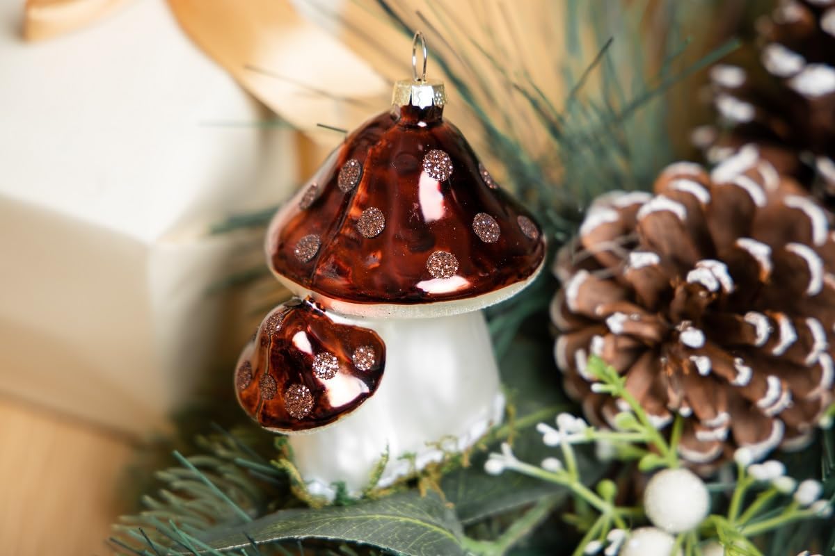 Set of 2 Blown Glass Mushroom Ornaments for Christmas Tree, Hanging Glass Mushroom Christmas Ornaments - Image 7