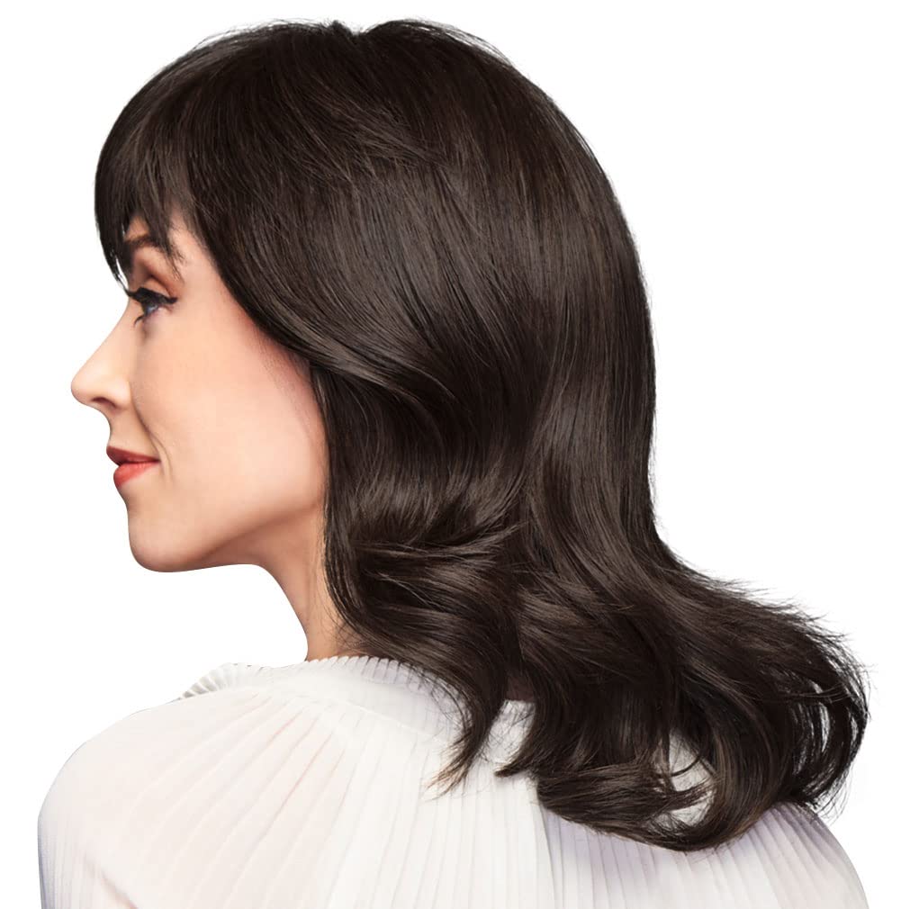 GABOR Ambitious Essential Collection Wig Cap, Mid-Length With Soft Bangs and Beachy Wave by Hairuwear, Dark Brown