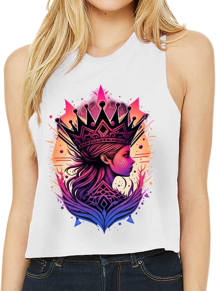 Princess Racerback Cropped Tank - Crown Print Women's Tank - Graphic Tank Top
