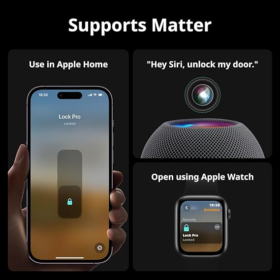حزمة SwitchBot Smart Lock Pro: Lock+Keypad Touch+Hub Mini Matter، Fingerprint Deadbolt Retrofit، IP65، Matter HomeKit Siri iPhone/Apple Watch، Alexa/Google