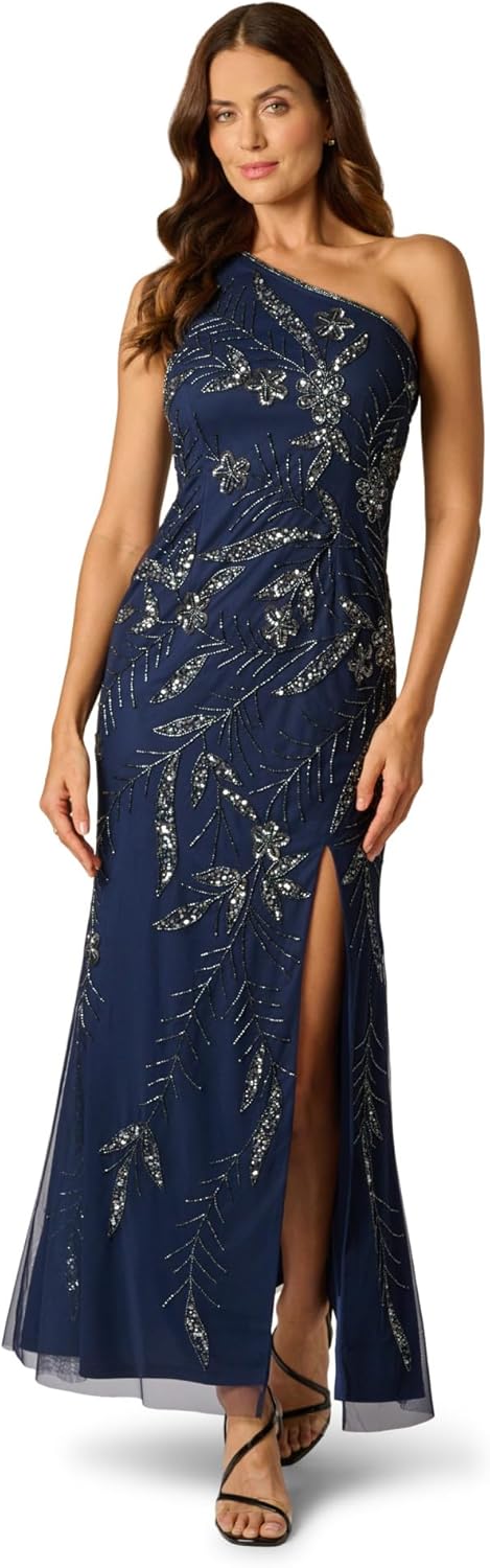 Adrianna Papell Women's Bead Mesh Long Dress