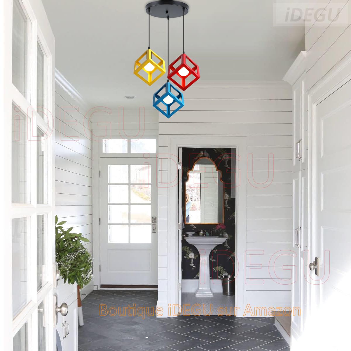 IDEGU 3-flammige Pendelleuchte Vintage Design | Weiß, Mit 3 Diamantkäfigen, E27 Fassung, Für Esszimmer & Wohnzimmer