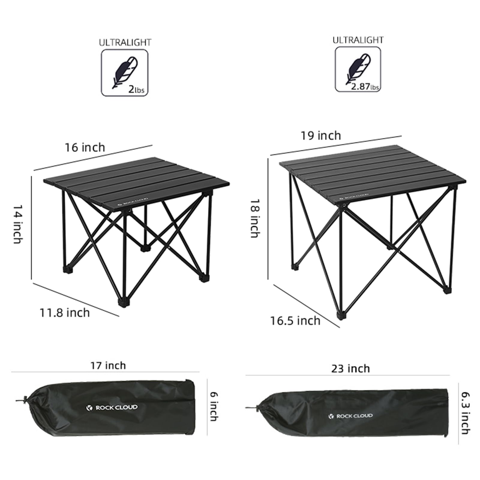 ROCK CLOUD Portable Camping Table Ultralight Aluminum Camp Table Folding Compact Beach Table for Camping Hiking Backpacking Outdoor Picnic(Reinforced Frame-Small)