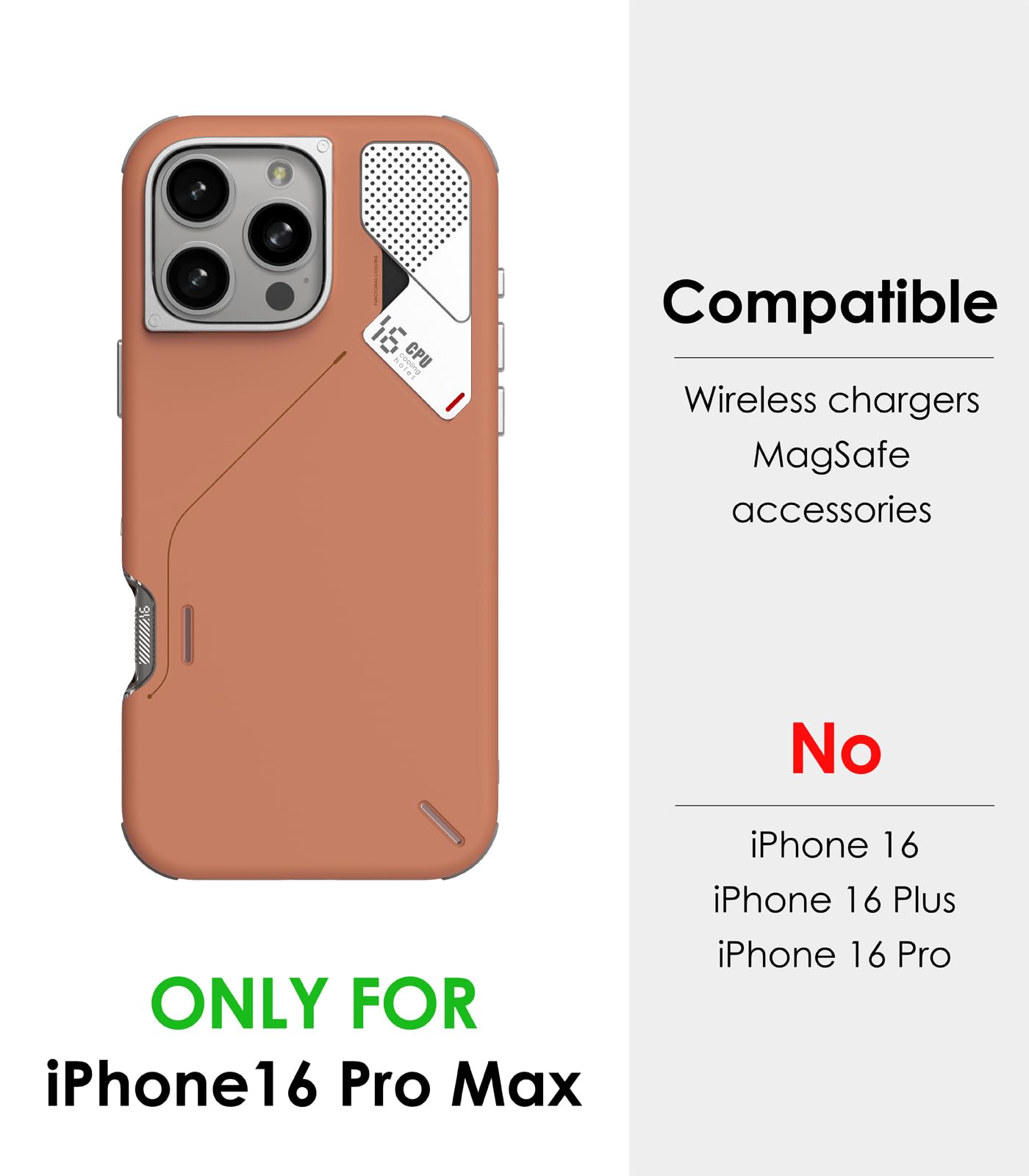 Aulumu A16 Prueba Golpes Funda para iPhone 16 Pro MAX | Refrigeración Real | Marco de Cámara de Aleación de Aluminio | Protección Compuesta de Múltiples Capas - Marrón Amarillento