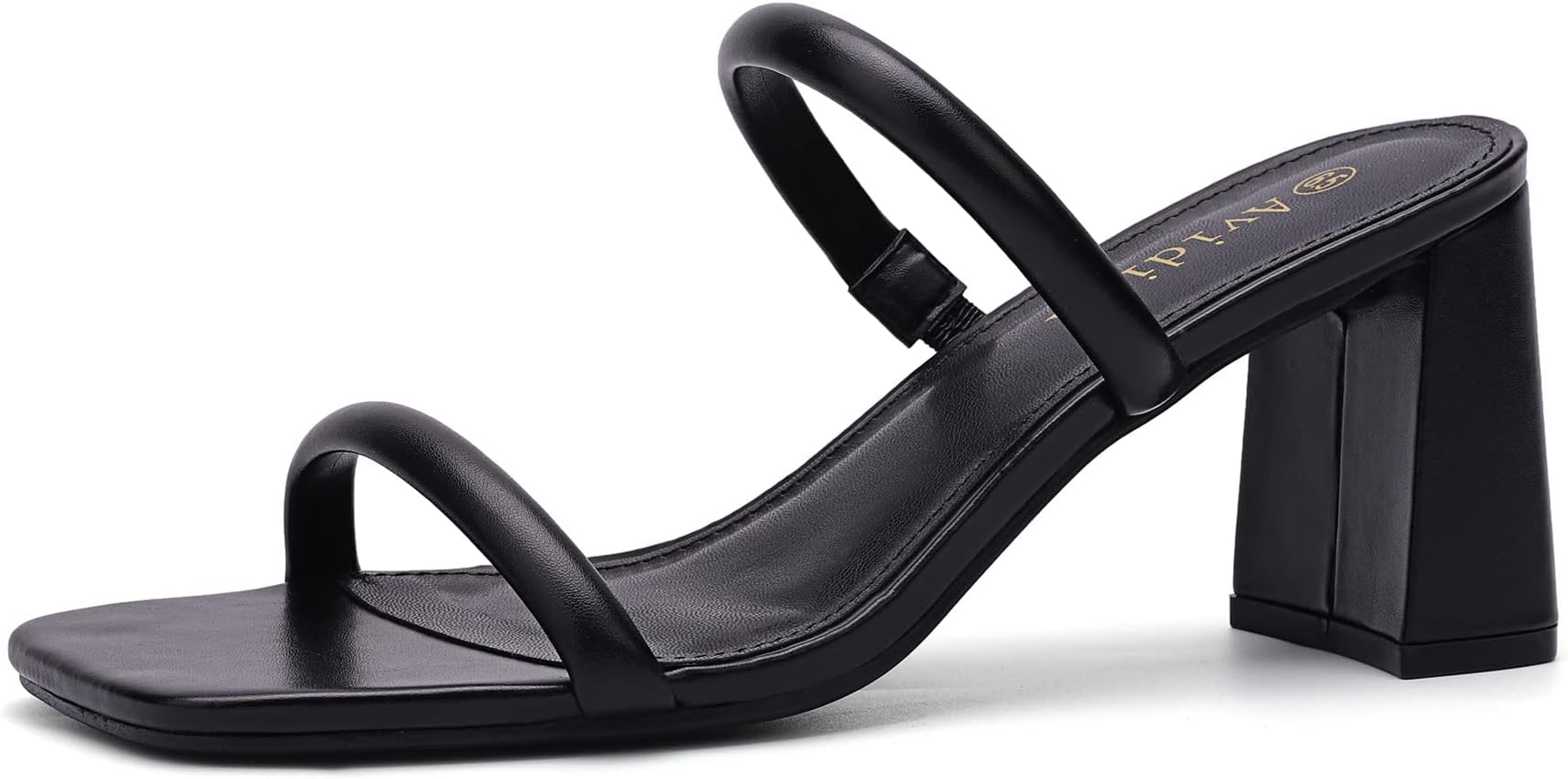 Avidirk Women's Square Open Toe Heeled Sandals Two Strap Mules Slip On Block Chunky Mid Heels Sandals