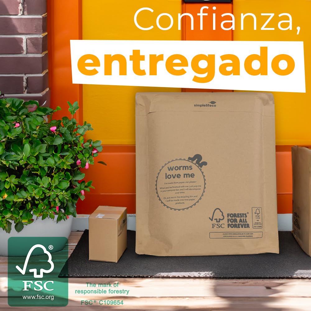 sobres de envío de papel | Paquete de 25| Sobre de correo biodegradable y compostable | Tamaño: 36 x 43.5 cm + fuelle inferior