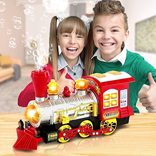 Bubble Blowing Toy Train With Lights And Sounds By Artcreativity - Includes 5Oz Bubble Solution And Plastic Funnel - Moving Bump And Go Steam Locomotive For Kids For Boys And Girls #TOP1