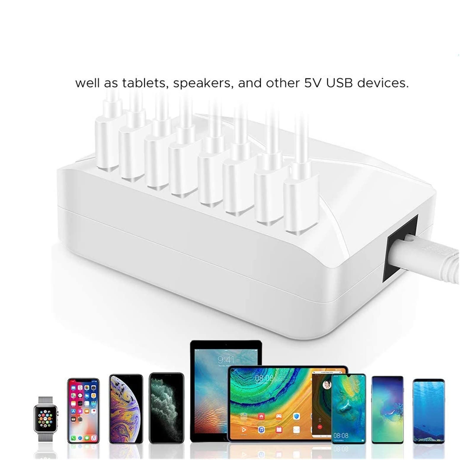 Stacja ładowania, Ładowarka USB 8 portów stacja ładowarki Multile Port Urządzenie Szybka ładowanie 5V 2,4A Wysoka pojemność dla telefonu Moble(Wit)