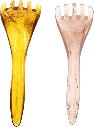 Beaupretty Guasha - 2 peines de resina para raspar el cuero cabelludo, cera de abejas, herramienta de masaje de cabeza de mano, tabla de raspado de