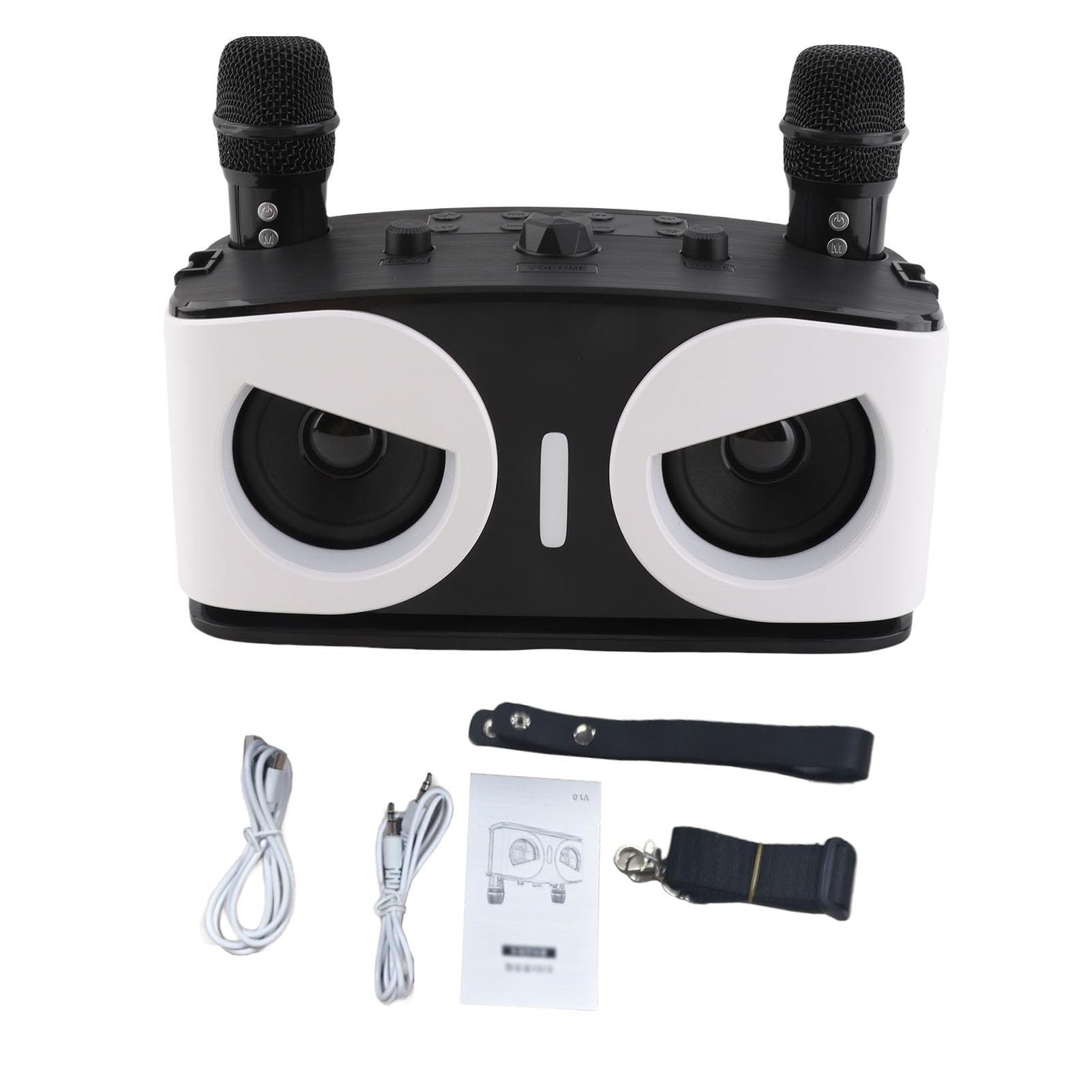 Máquina de Karaoke con 2 Micrófonos Inalámbricos, Altavoz Dual y Micrófono BT, Conjunto KTV con Efectos de Luz RGB para Fiestas en Casa Al Aire Libre (Blanca)