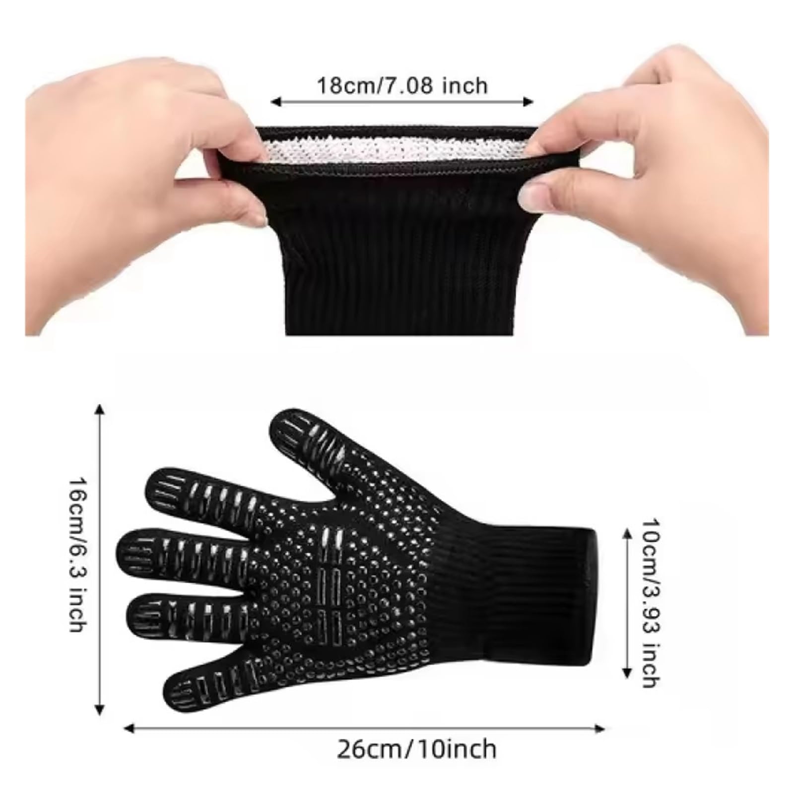 Guanti BBQ, guanti in silicone resistenti al calore 500-800 gradi | Cinque dita, antiscivolo, doppio lato per cucina, griglia, forno e campeggio(1pcs)