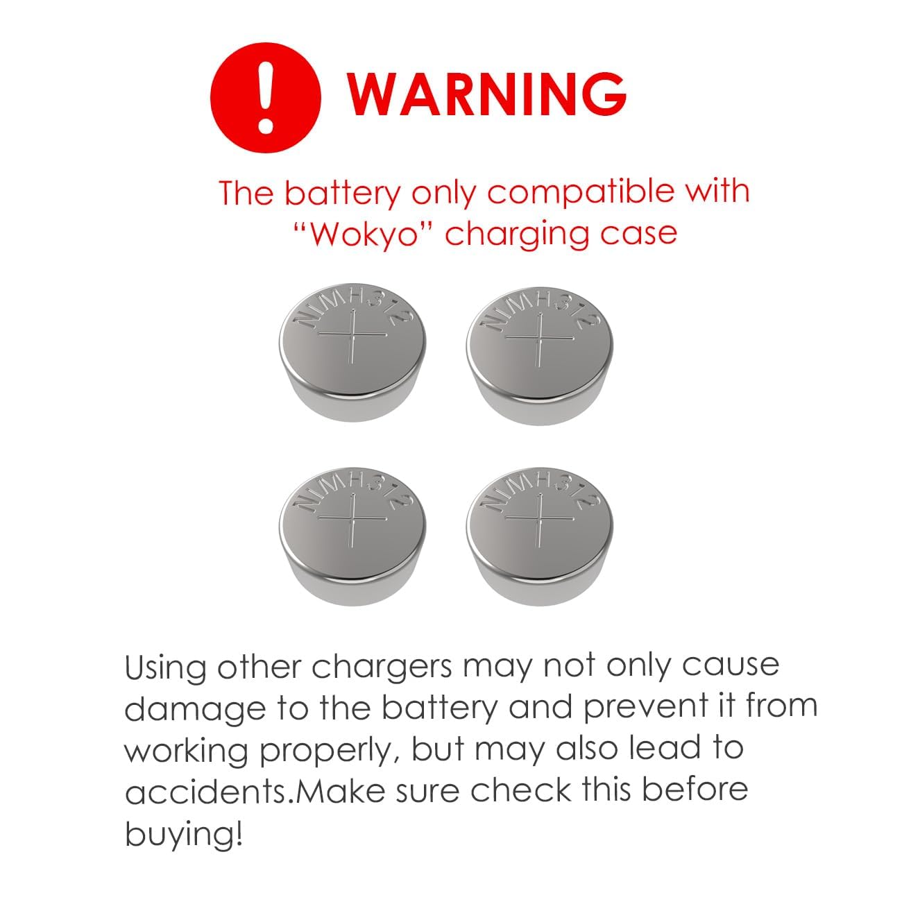 Wokyo 4 batterie ricaricabili per apparecchi acustici 312, dimensioni pulsante 312, batterie ricaricabili per amplificatori per apparecchi acustici, devono essere utilizzate nella scatola di ricarica