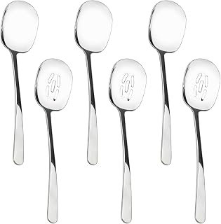 6 Pieces Large Serving Spoons Set, 9.6 Inch Serving and Slotted Spoon, Stainless Steel Cooking Spoons, Serving Utensils for Kitchen Buffet Parties (Silver)