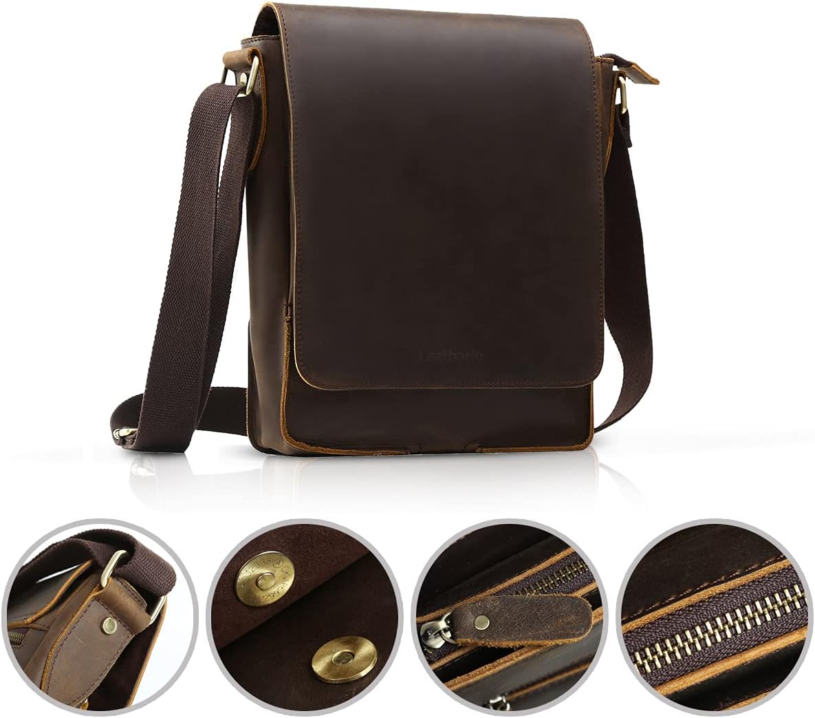 Leathario Crossbody Bag for Men Genuine Leather Small Messenger Shoulder Purse Side Vintage Satchel for Work Travel Daily - Image 5