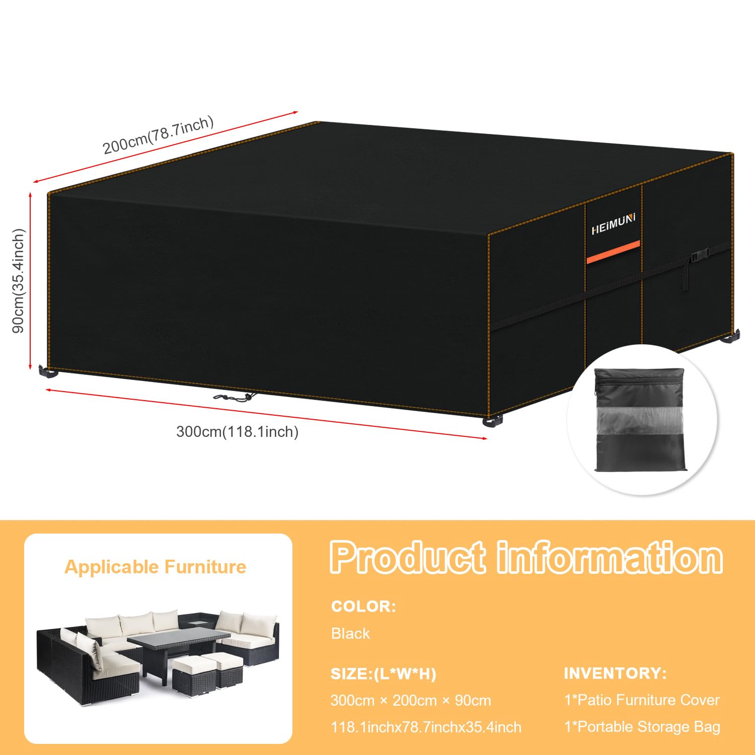 Funda Exterior Muebles Jardín, 300x200x90cm Funda Mesa Jardin 420D Tela Oxford Cubre Muebles Exterior Impermeable Anti-UV, Cubierta de Mesa Exterior Fundas para Mesa y Sillas de Jardin