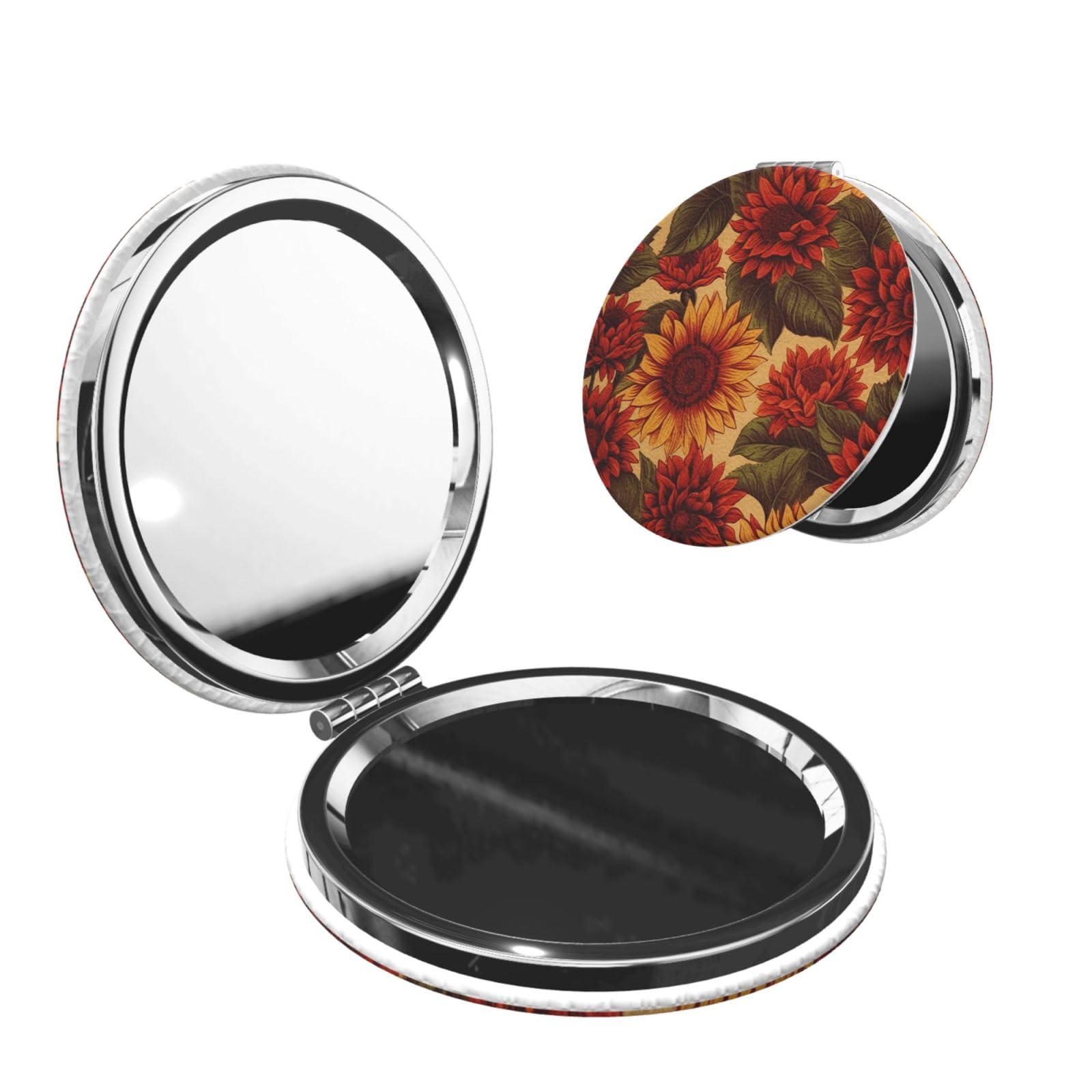DWVTSLH Red Sunflower Compact Mirror for Purse, Double-Sided 2X/1X Magnifying Mirror for Women Men, Travel Makeup Mirror for Handbag, Handheld Vanity Mirror for Gift