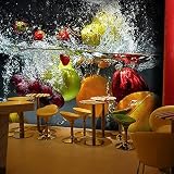 Modern Creative Fruit Wall Mural Wallpaper, Grape Apple Fruit in Water 3D Wall Stickers Murals, Seam
