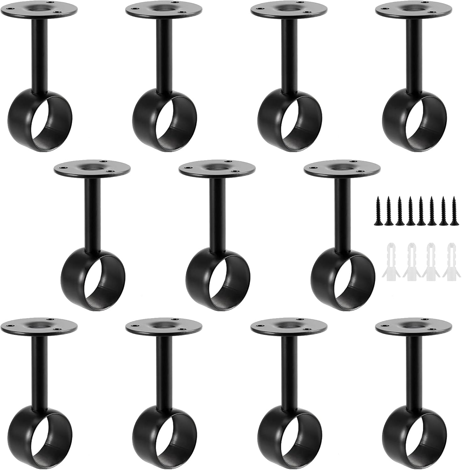 SEUNMUK 1-1/4 Inch Ceiling Mount Curtain Rod Bracket, Ceiling Bracket for Curtain Rod, 15 Pack, 201 Stainless Steel Coated in Black with Screws and Screw Washers for 1-1/4 Inch Rods