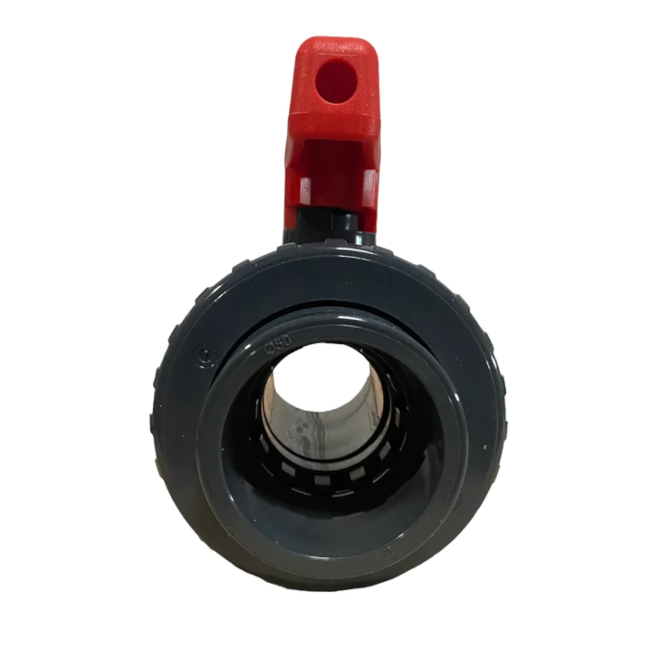 HAF 4X PVC 2 Wege Kugelhahn Roter Griff mit 50mm x 50mm | Klebemuffe x Klebemuffe | Absperrhahn aus grauem PVC-U | PN16 für Poolfitting, Pool, Schwimmbad, Poolverrohrung, Druckleitung, Rohrleitung