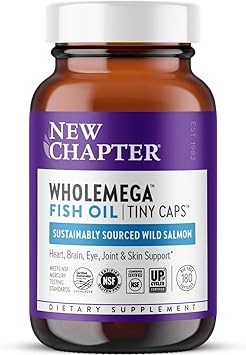 New Chapter Wholemega Fish Oil Supplement, Tiny Capsules, 2000mg per Serving, Clinically Proven Wild Alaskan Salmon Oil with Omega-3 + Vitamin D3 + Astaxanthin, 500mg per softgel - 180 Count