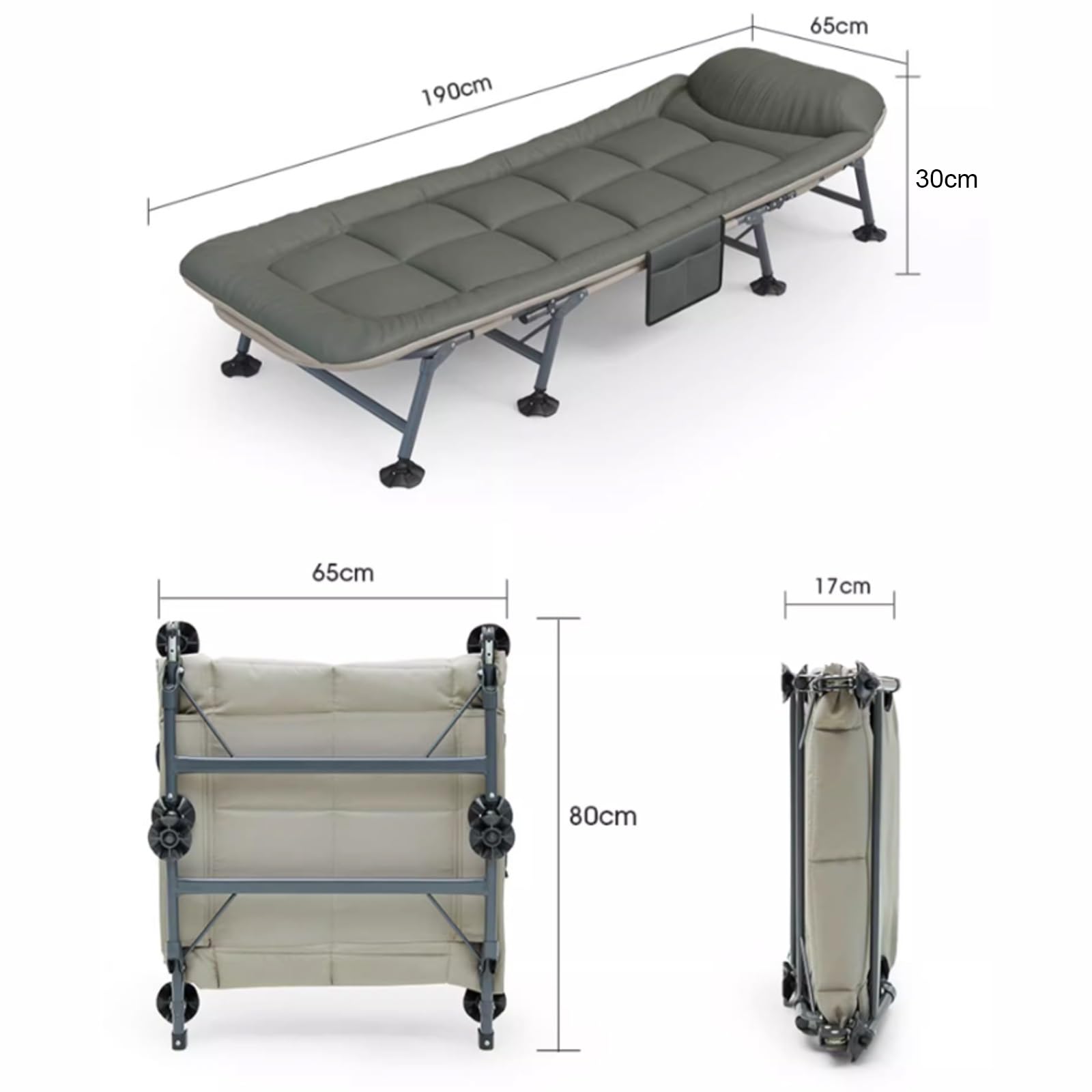 Campingbett Klappbar Leicht Angelliege Karpfenliege mit Matratze und 6-Fach Verstellbarer Rückenlehne, Klappbarer Feldbett mit 8 Beinen, Bis 100 kg Belastbar