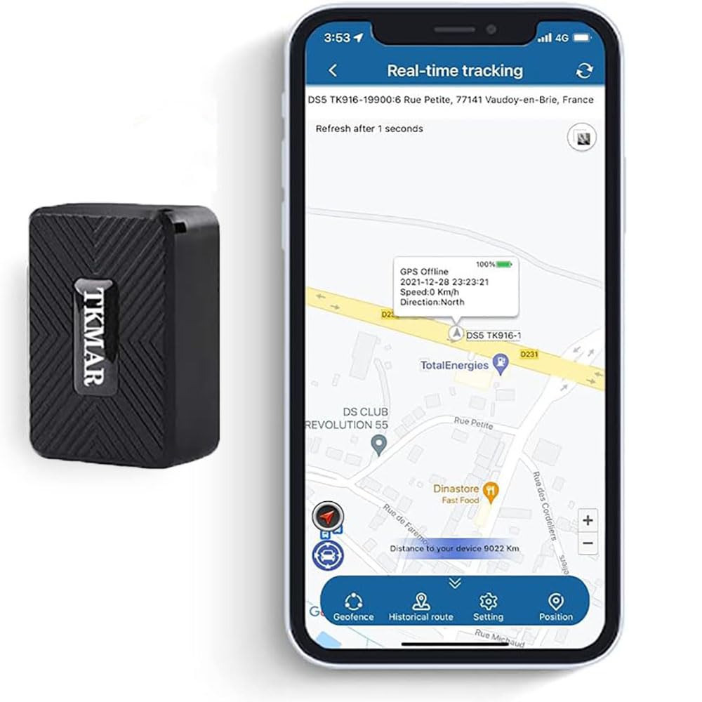 TKMARS Localizador GPS para Coche, Alarma Moto, Mini Rastreador GPS Alarmas Múltiples Antirrobo Puede ser Utilizado en Coche,Anciano,Niños,Mascota,Impermeable,con Imán,Electric - Fence