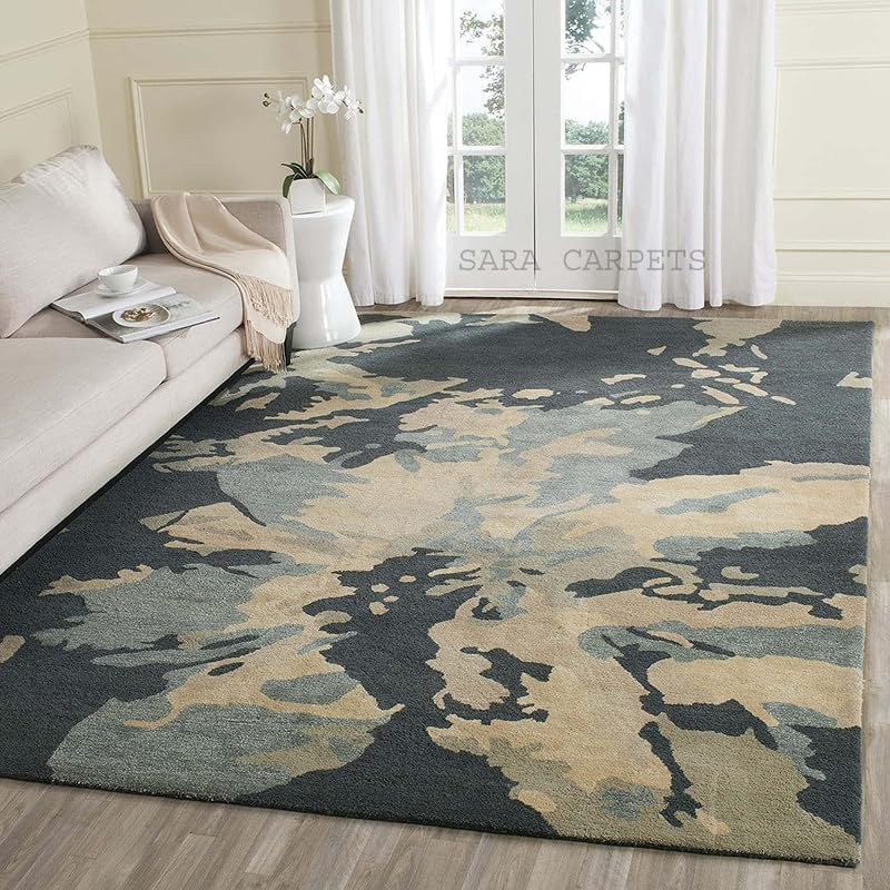 Image of Modern Abstract Hand Tufted Wool Floor Carpet for Home decore Living Room|Home and Bedroom & Hall 6x8 feet (180 x 240cm) d Grey H37