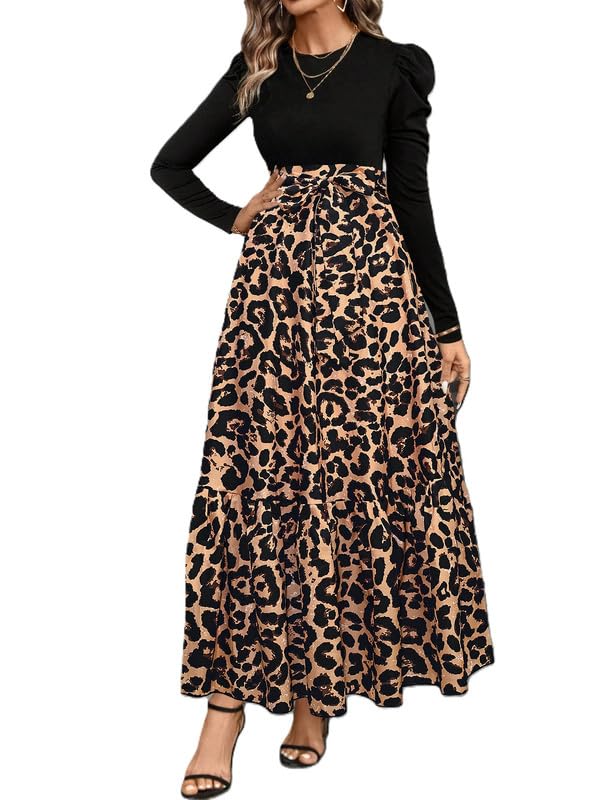 r r studio Women Animal Print Maxi Skirt High Waist Tiered Flowy Long Length Elegant Casual Party A Line Skirt-picture-43