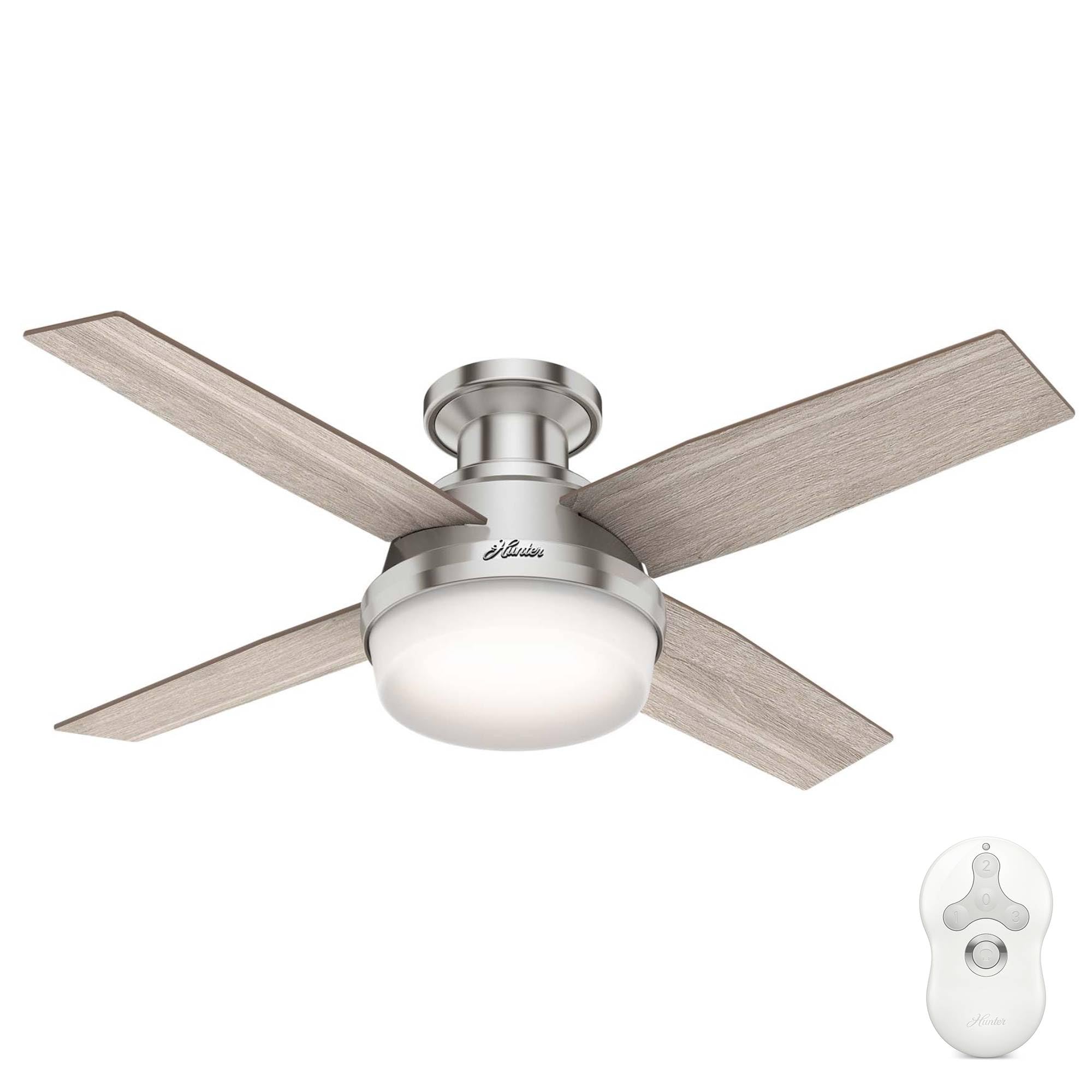 44 inch Indoor Ceiling Fan with LED Light and Remote Control - Modern Ceiling Fan, Low Profile Mount, 4 Blades, For Bedroom, Living Room, or Kitchen, Quiet - Dempsey 50282, Brushed Nickel