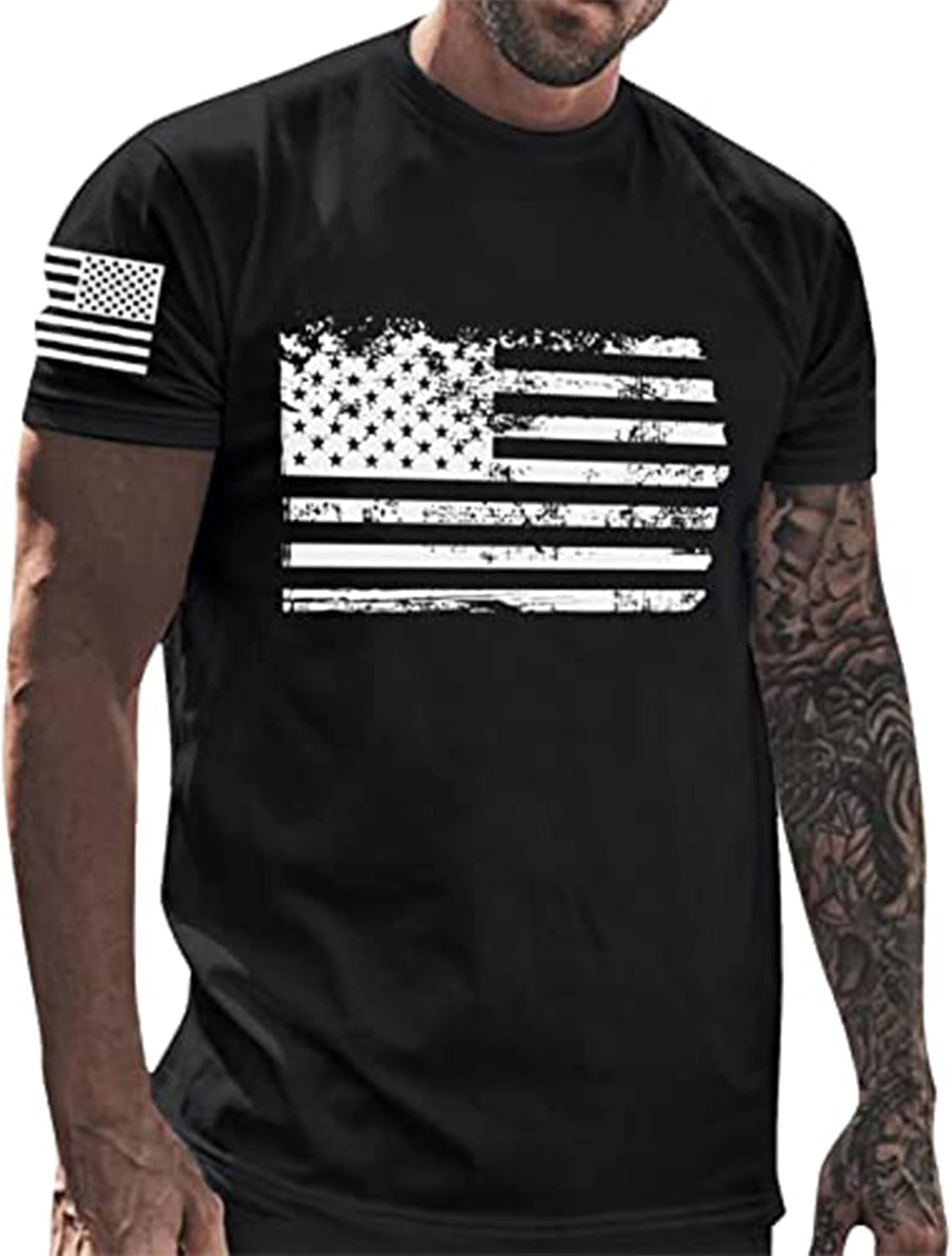 Ymosrh Men's American Flag Print T-Shirts Short Sleeve Graphic Tees Athletic Running Gym Workout Casual Shirts, M-5XL