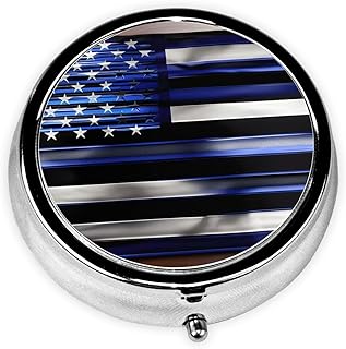 American Thin Blue Line Flag Print Pill Box, Round Mini Pill Box, Portable Pill Box, Travel Medication Organizer
