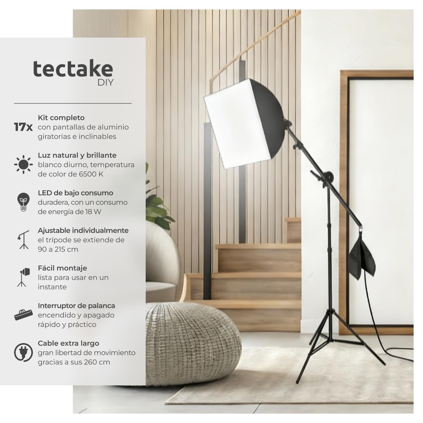tectake® Kit iluminación Estudio fotográfico, Set de Softbox con Trípode, Iluminacion Fotografia, Foco Luz, Foco de Luz Fotografia, Accesorios para Video, Estructura de Aluminio - 3 Softboxes