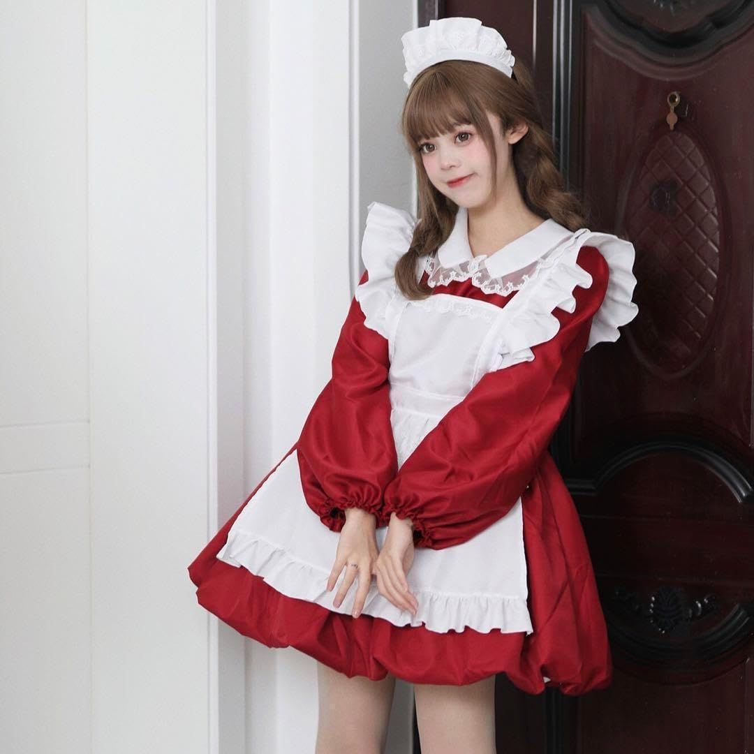 Amazon.co.jp: メイド服 Lサイズ コスチューム 赤 ロリータ