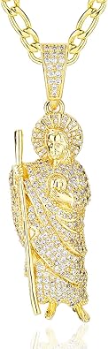 14k Gold Plated Brass Cubic Zirconia Saint Jude San Judas Pendant Necklace Religious San Judas Tadeo Medalla Cadena Oro Laminad