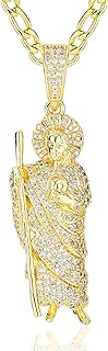 14k Gold Plated Brass Cubic Zirconia Saint Jude San Judas Pendant Necklace Religious San Judas Tadeo Medalla Cadena Oro Laminad