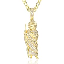 14k Gold Plated Brass Cubic Zirconia Saint Jude San Judas Pendant Necklace Religious San Judas Tadeo Medalla Cadena Oro Laminad