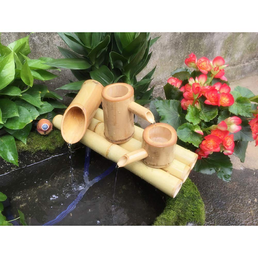 Fontana da Giardino in bambù Fontana in bambù Zen con Pompa, Fontana Versatile per Interni ed Esterni, Lunghezza 45 cm
