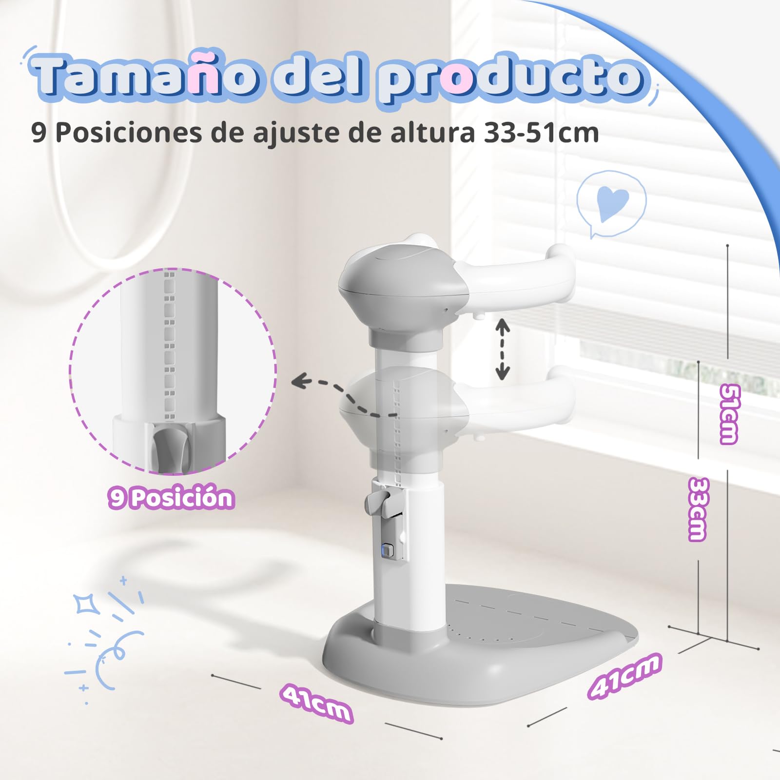 COOSEYA Soporte de Bañera para Bebé, Torre de Bañera Ajustable para Bebé que se Pone de Pie, Asiento de Bañera para Bebé desde hasta Niño Pequeño (8-36 Meses) para Bañarse y Cambiar Pañales