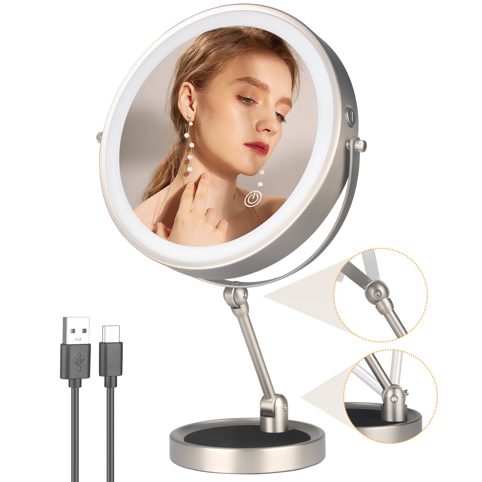 Amazon.co.jp: ライト付き9インチメイクアップミラー、充電式1倍/10倍