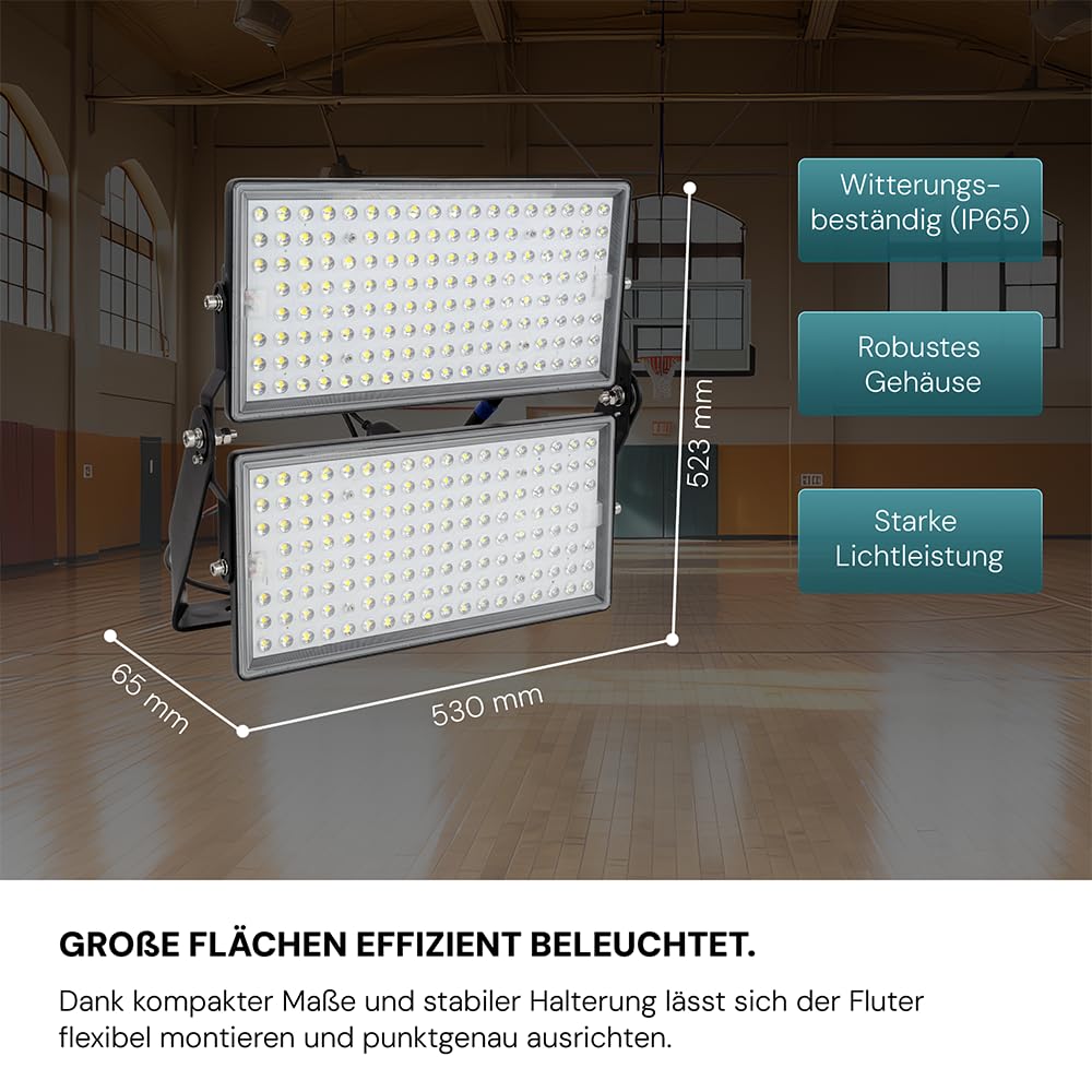 LUXULA LED Strahler Außen 500W 5000K Neutralweiß - 70.000lm extrem hell - IP65 Aussenbeleuchtung Wand Baustrahler Flutlicht für Baustelle, Sportplatz, Industrie, Gewerbe