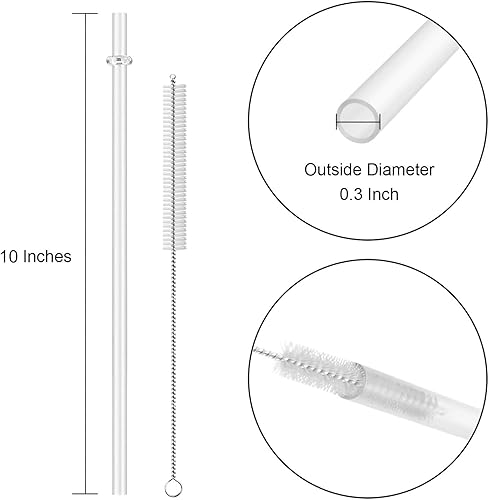 Miniatura 2 de 12 popotes de plástico transparente reutilizables de 10 pulgadas para tazas altas, vasos y tarros de masón, popote irrompible sin BPA con 1 cepillo