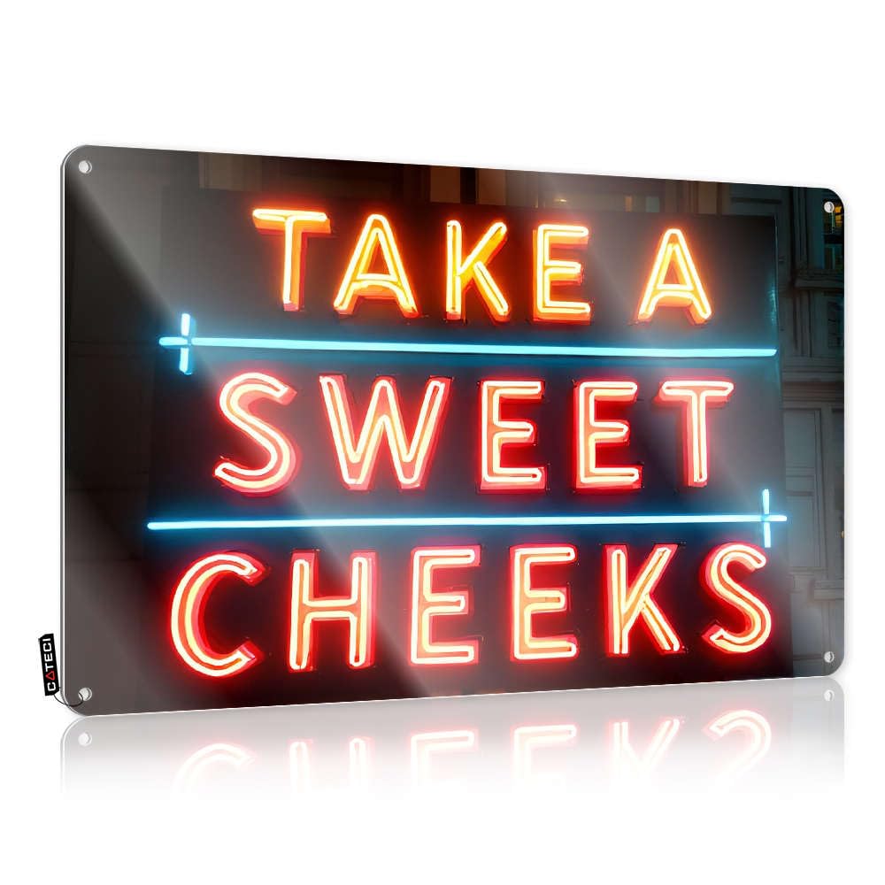 Framed Antique Poster - Neon Sign Saying "take A Sweet Cheeks" Rustic Wall Art Gift For Husband Easy Hang For Club(20X30CM)