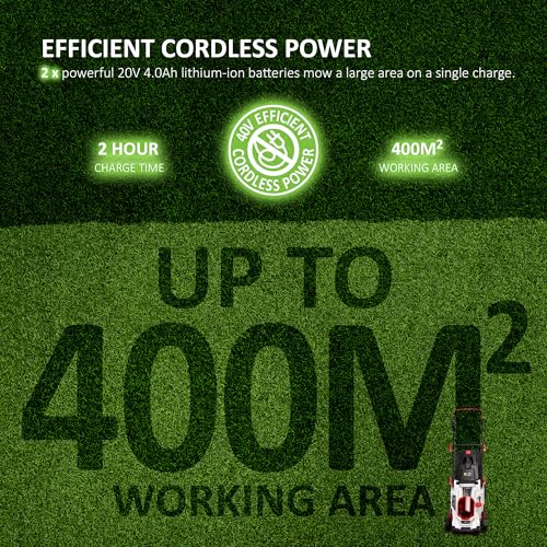 Cordless Lawnmower 40V - Brushless Motor Lawn Mower with 2x 4.0Ah Batteries & Dual Charger, 37cm Width, 6 Heights - Heavy Duty Lawnmower for Medium and Large Gardens - 35L Grass Box - Image 5
