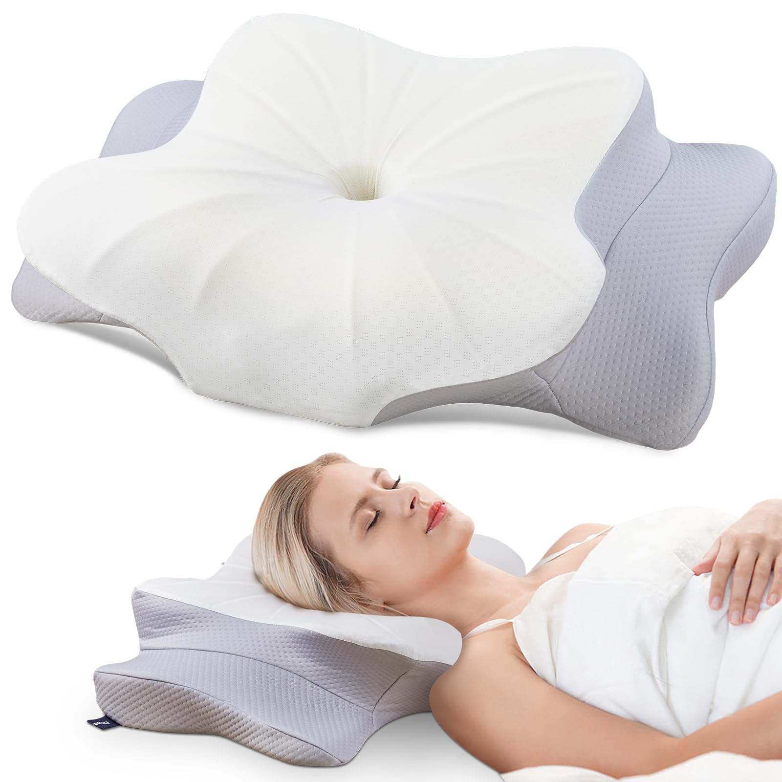 DONAMA Oreiller Ergonomique Cervical pour Les Dormeurs sur Le Côté, Le Dos Et Le Ventre, Oreiller Memoire Forme pour Le Cou et Les Épaules, avec Taie d'oreiller, 70x42x11/14cm, Gris Clair