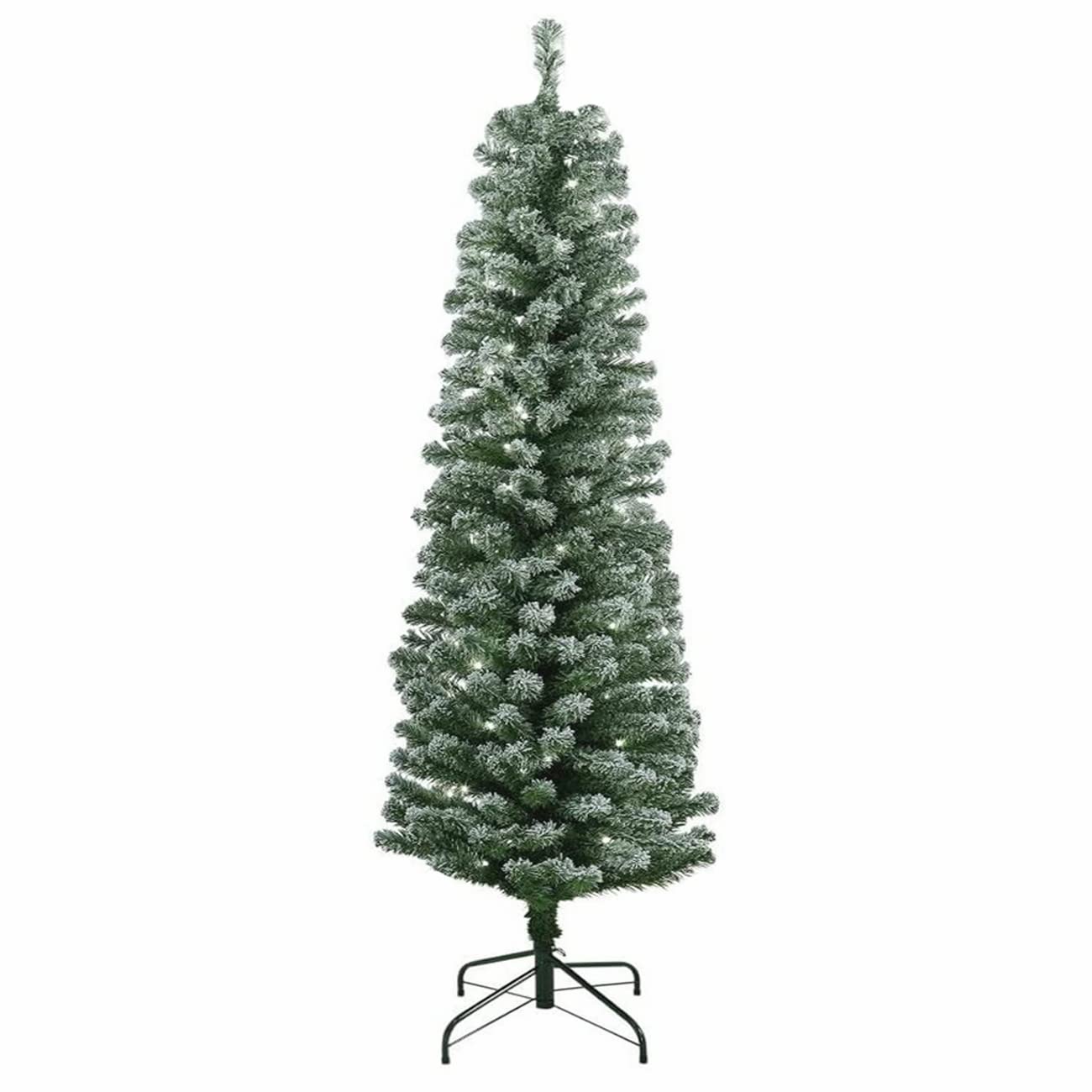 SASONS® 6ft Slim Snow Flocked Artificial Green Christmas Tree, Snowy Beautiful Snow Tipped Xmas Pencil Tree with Metal Stand Ideal for Festive Seasonal Indoor/Outdoor Decor (6Ft/180cm, Tips 570)