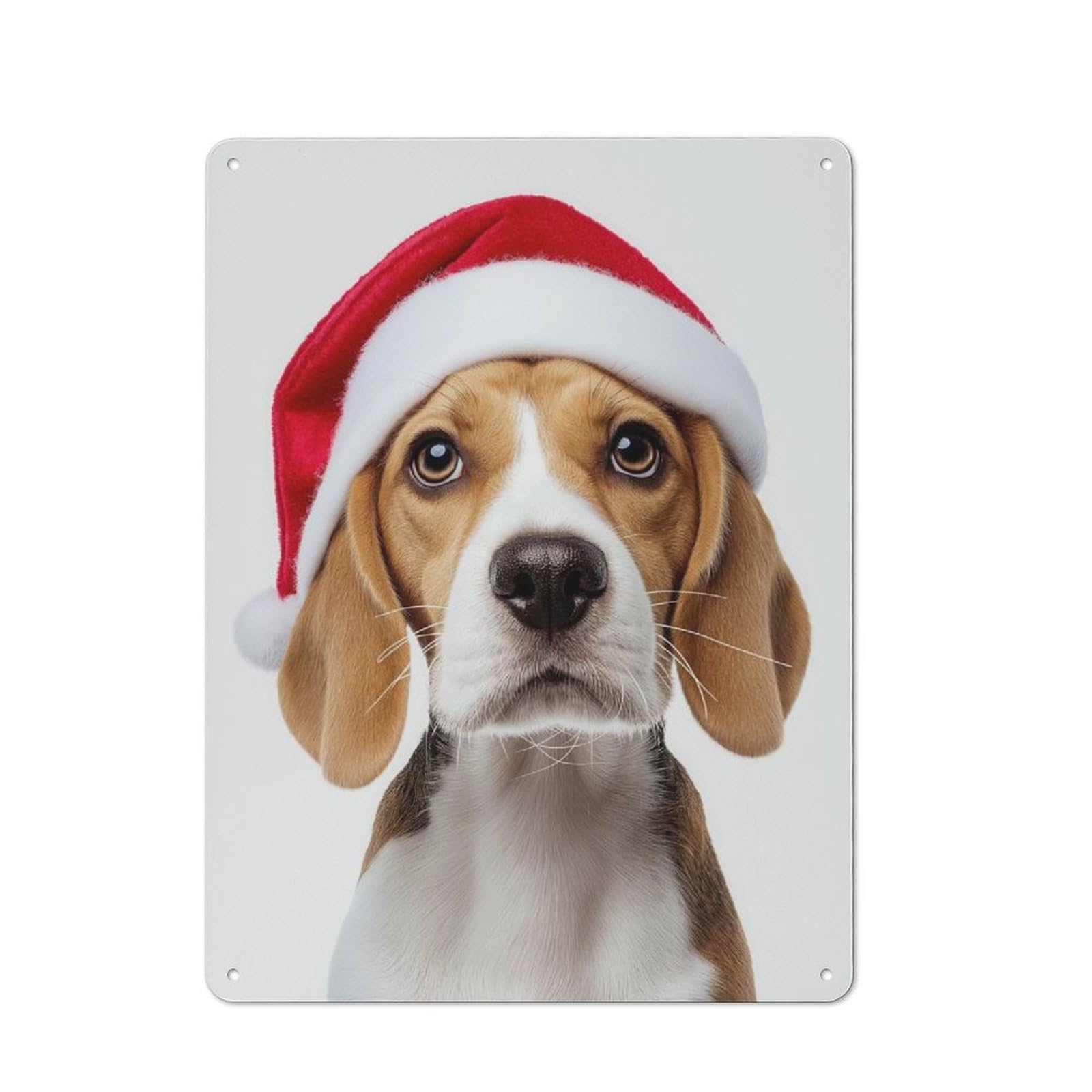 Junmoney Beagle Puppy With Santa Hat Portrait Printed Metal Sign 40X30cm For Café Or Restaurant, For Hospitality Interior Collectors
