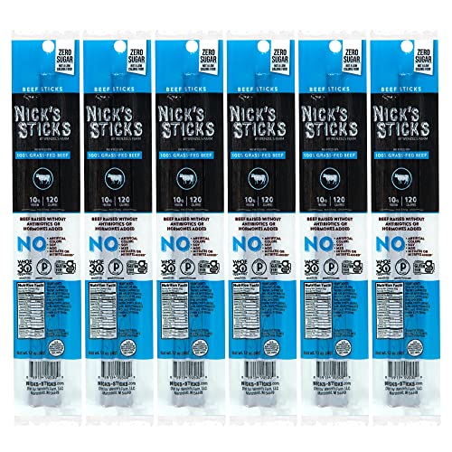 Nick's Sticks Clean & Balanced 100% Grass-Fed Beef Snack Sticks | Made in the USA | Gluten Free | Paleo, Keto, Whole30 Approved | No Soy, Antibiotics or Hormones (6 – 1.7oz. Packs of 2 Sticks)