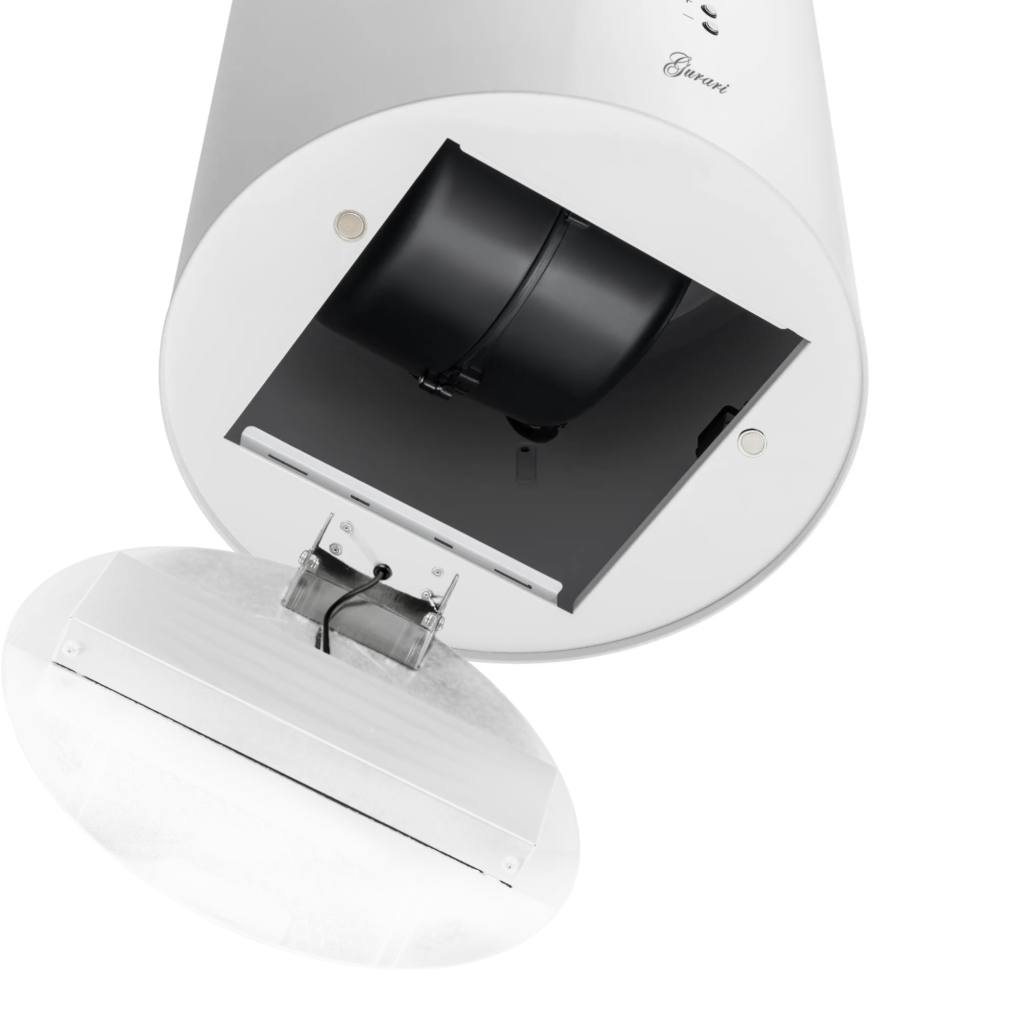 GURARI Cappa aspirante a isola GCH I 385 36 WH Prime, 36 cm, bianca, cappa da soffitto, 1000 m³/h, 4 livelli, display, illuminazione a LED, aspirazione del bordo